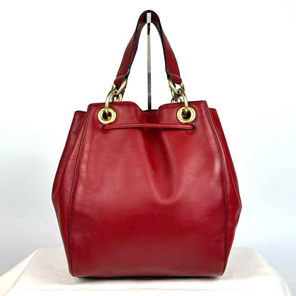 CELINE Shoulder Bag Purse 2way Leather Red Authentic