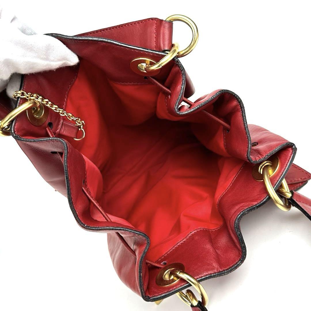 CELINE Shoulder Bag Purse 2way Leather Red Authentic