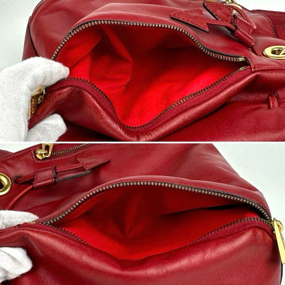 CELINE Shoulder Bag Purse 2way Leather Red Authentic