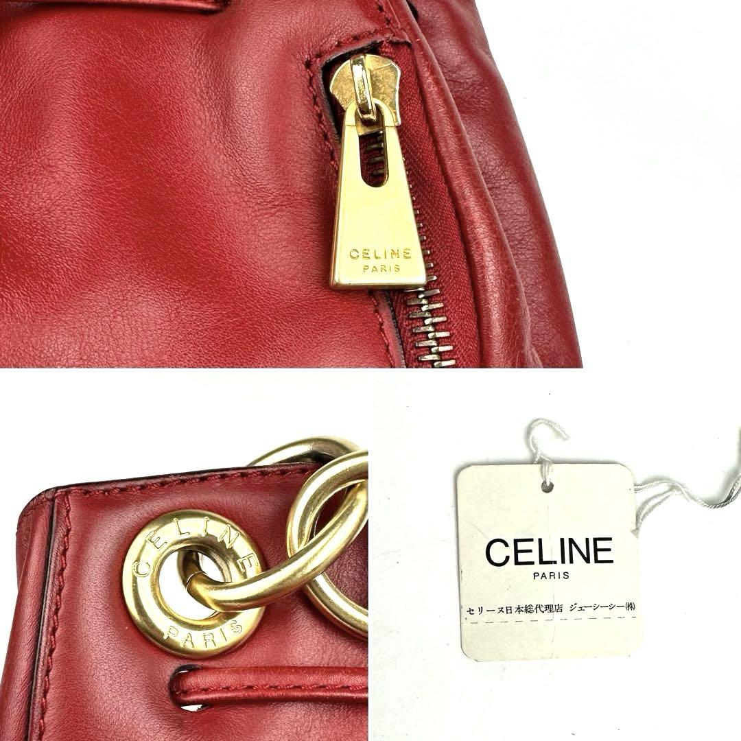 CELINE Shoulder Bag Purse 2way Leather Red Authentic