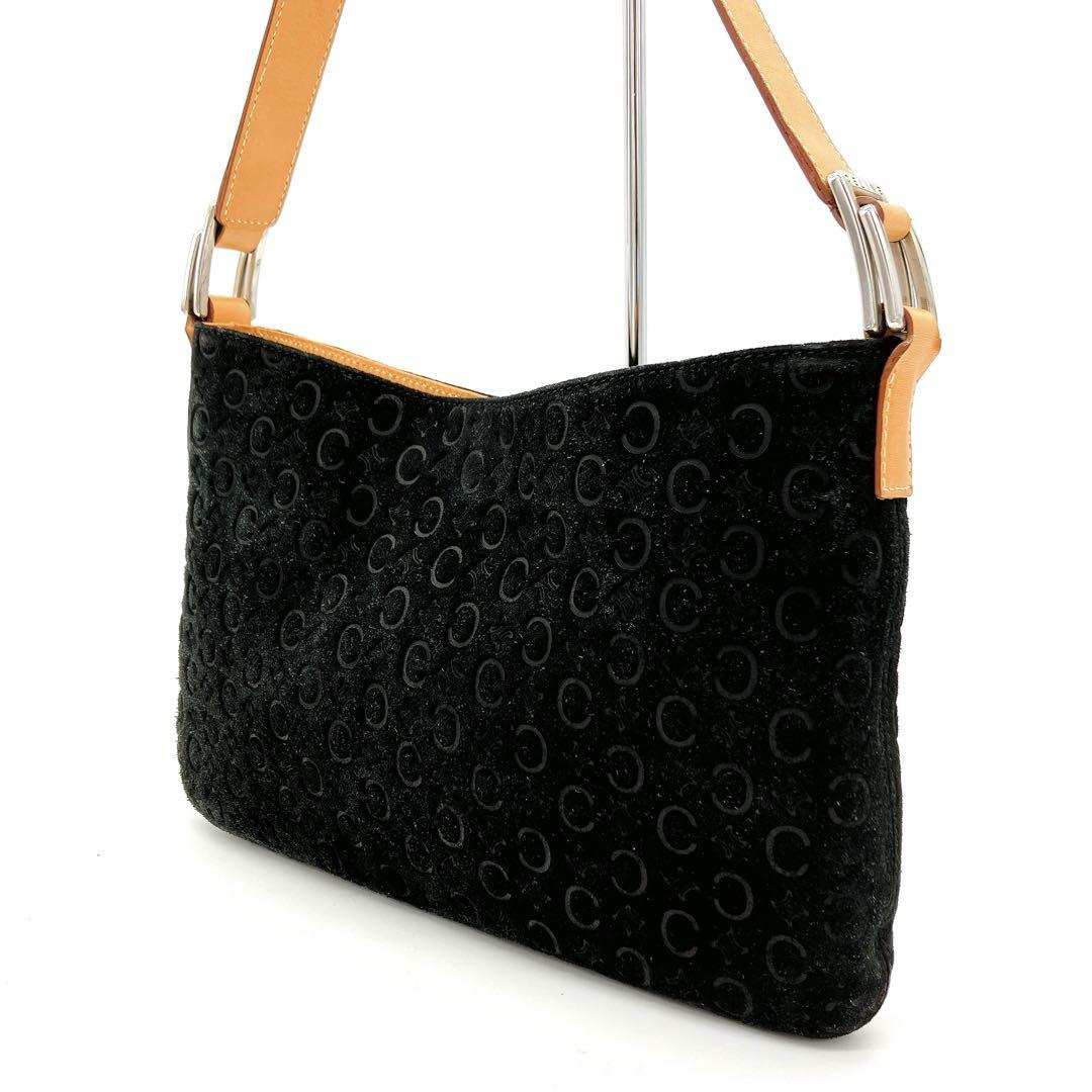 CELINE Shoulder Bag Purse C Macadam Suede Leather Black Authentic