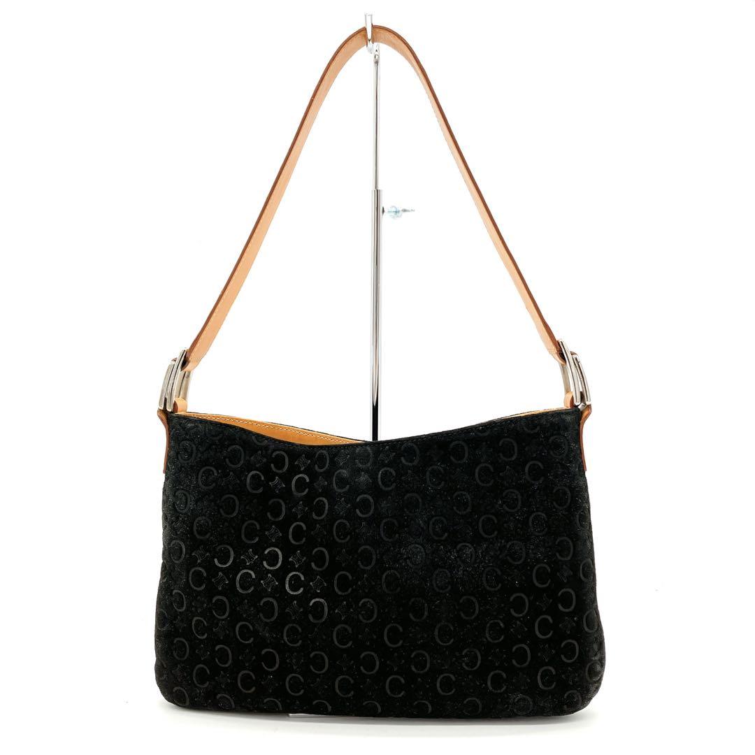 CELINE Shoulder Bag Purse C Macadam Suede Leather Black Authentic