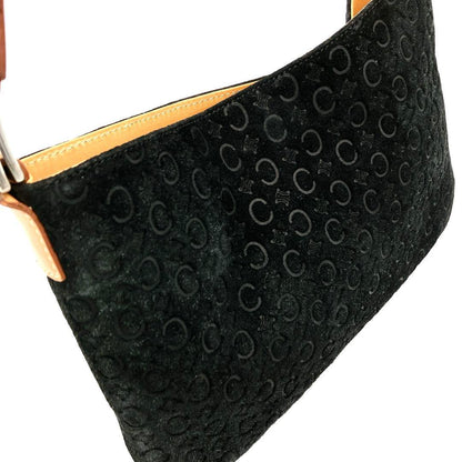CELINE Shoulder Bag Purse C Macadam Suede Leather Black Authentic