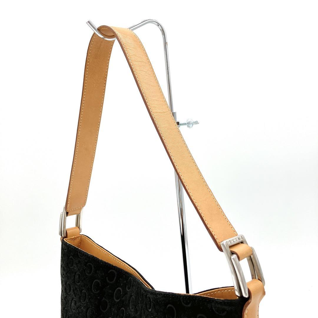 CELINE Shoulder Bag Purse C Macadam Suede Leather Black Authentic