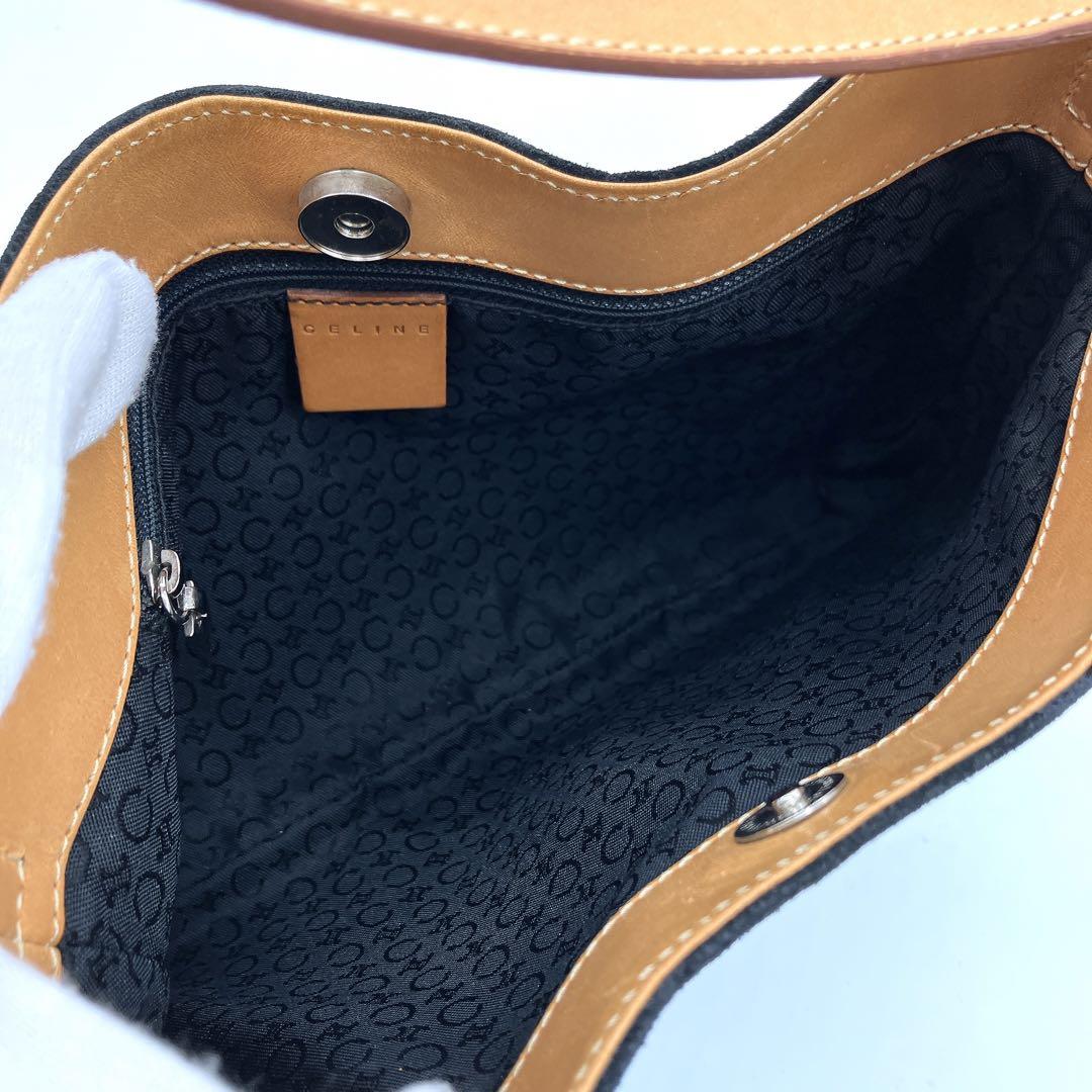 CELINE Shoulder Bag Purse C Macadam Suede Leather Black Authentic