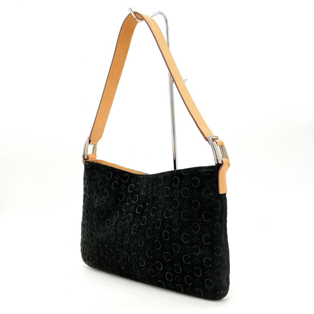 CELINE Shoulder Bag Purse C Macadam Suede Leather Black Authentic