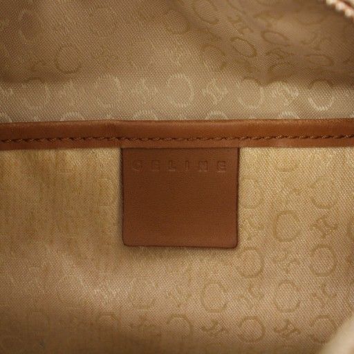 CELINE Hand Shoulder Bag Tote Purse C Macadam Canvas Leather Beige Authentic
