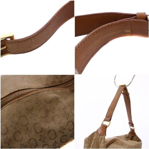 CELINE Hand Shoulder Bag Tote Purse C Macadam Canvas Leather Beige Authentic