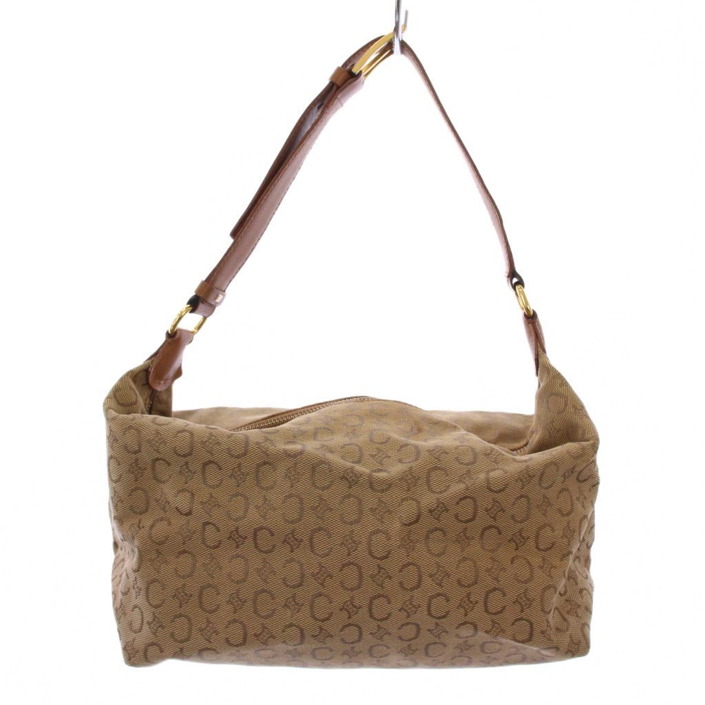 CELINE Hand Shoulder Bag Tote Purse C Macadam Canvas Leather Beige Authentic