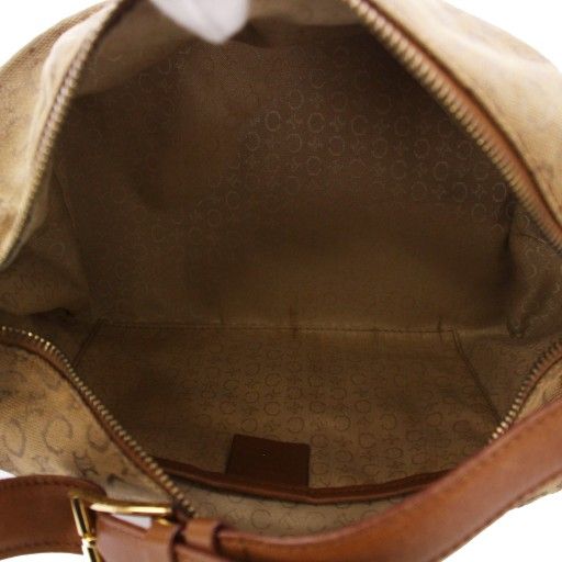 CELINE Hand Shoulder Bag Tote Purse C Macadam Canvas Leather Beige Authentic