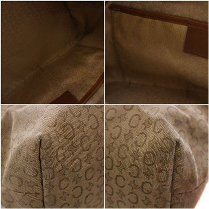 CELINE Hand Shoulder Bag Tote Purse C Macadam Canvas Leather Beige Authentic