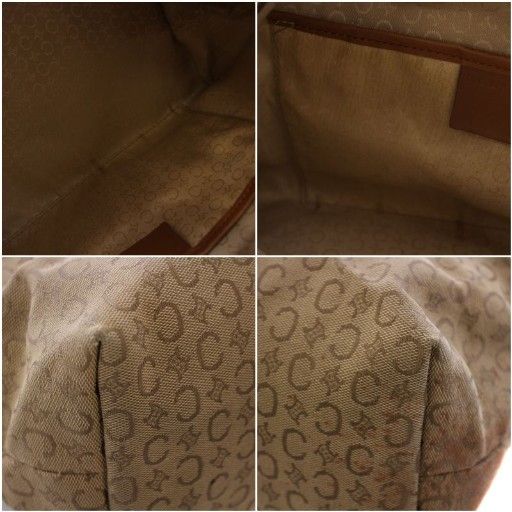 CELINE Hand Shoulder Bag Tote Purse C Macadam Canvas Leather Beige Authentic
