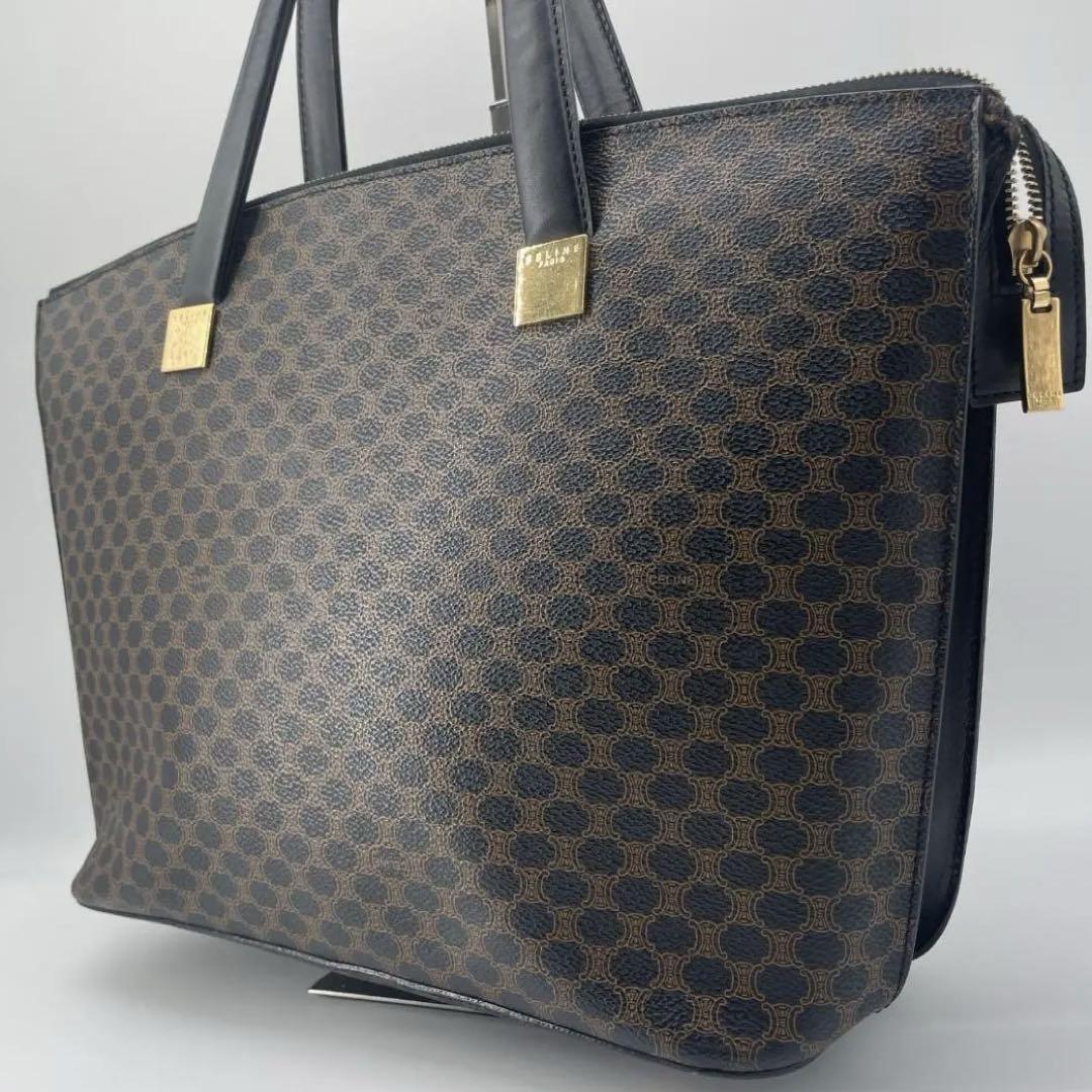 CELINE Hand Bag Tote Purse OLD Macadam PVC Leather Black Authentic