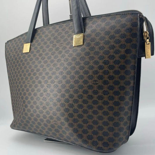 CELINE Hand Bag Tote Purse OLD Macadam PVC Leather Black Authentic