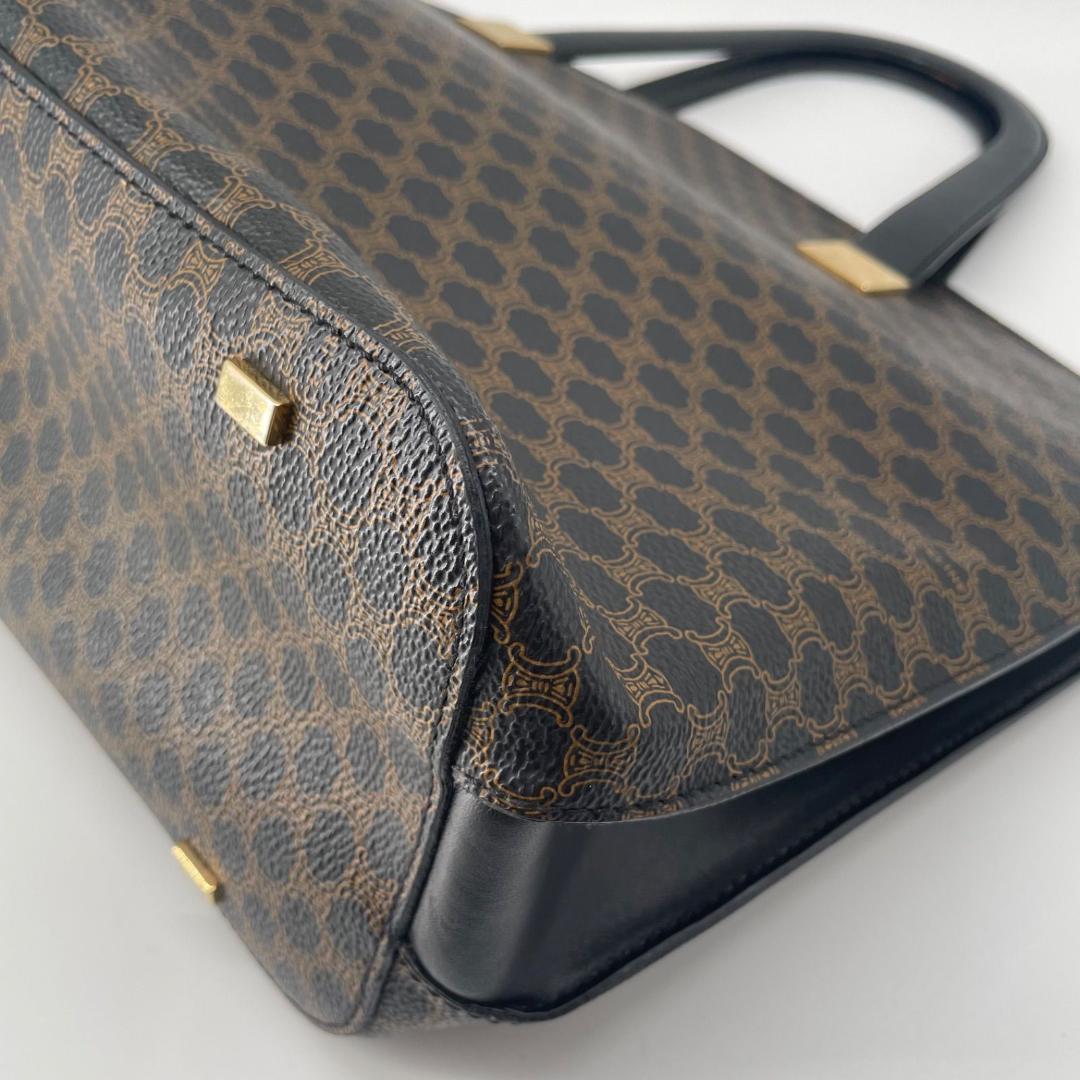 CELINE Hand Bag Tote Purse OLD Macadam PVC Leather Black Authentic