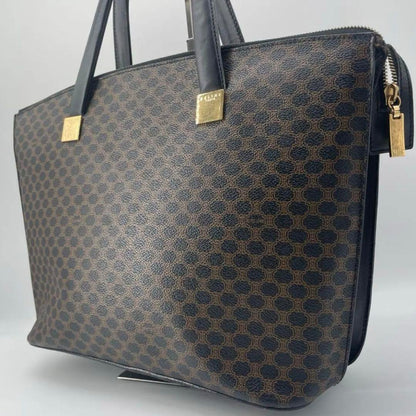 CELINE Hand Bag Tote Purse OLD Macadam PVC Leather Black Authentic