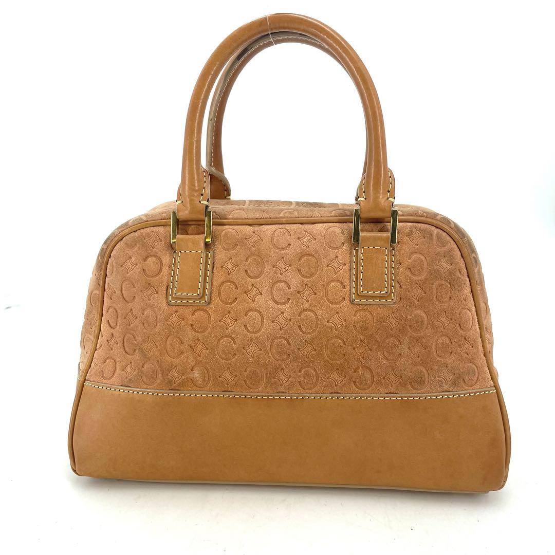 CELINE Hand Bag Tote Purse Mini Boston Bag C Macadam Suede Brown Authentic