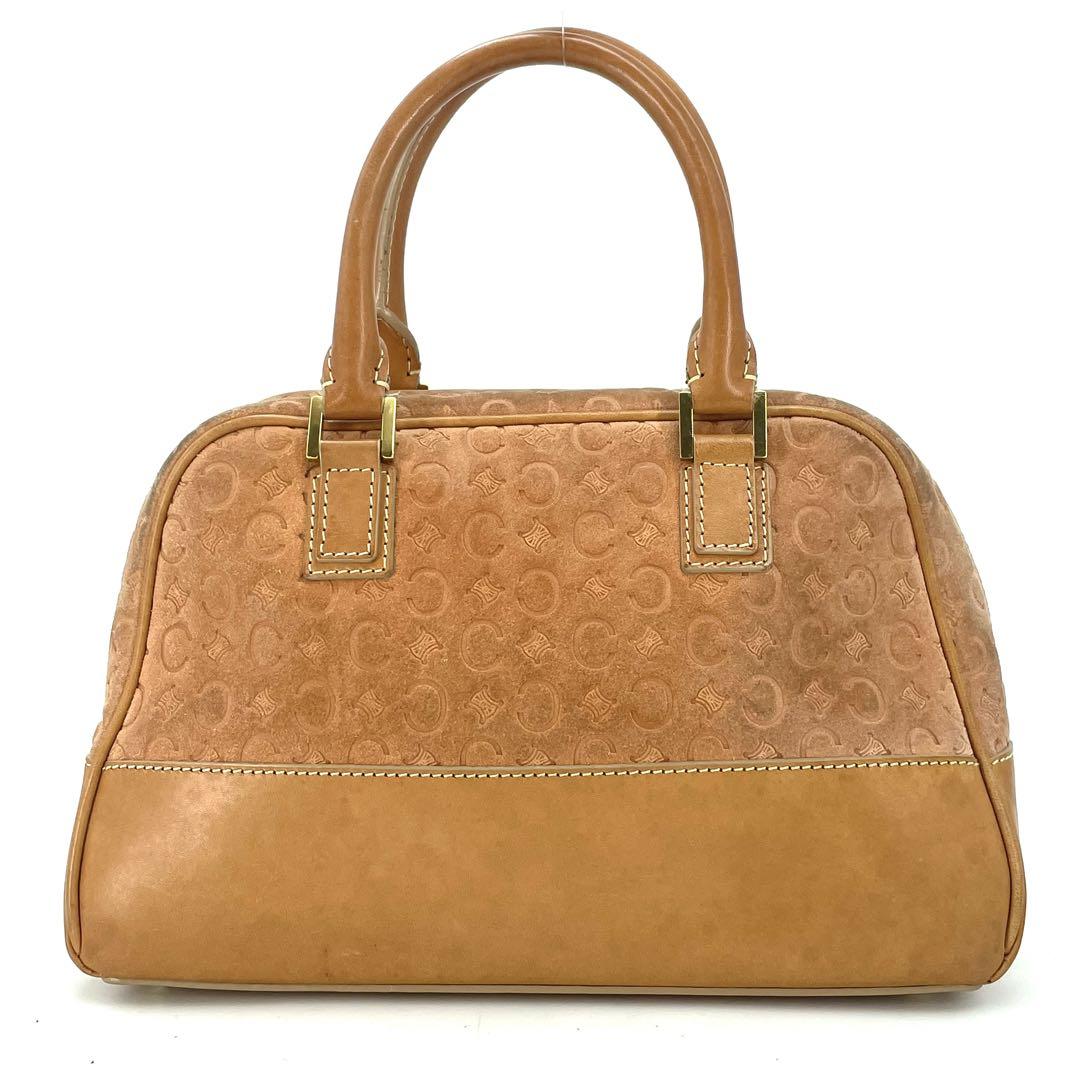 CELINE Hand Bag Tote Purse Mini Boston Bag C Macadam Suede Brown Authentic