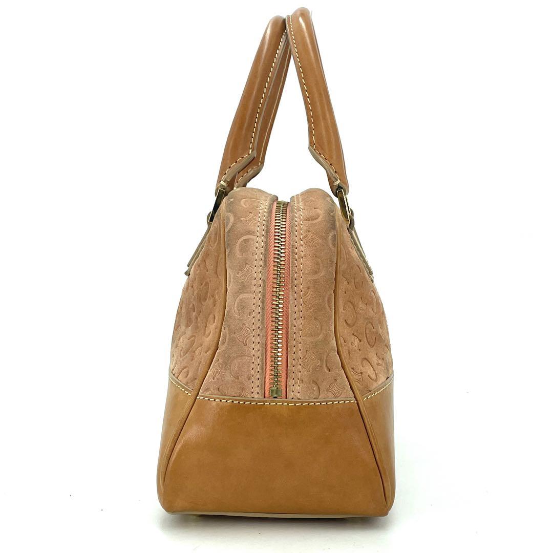 CELINE Hand Bag Tote Purse Mini Boston Bag C Macadam Suede Brown Authentic