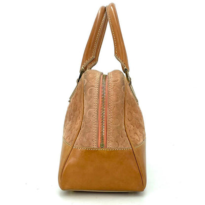 CELINE Hand Bag Tote Purse Mini Boston Bag C Macadam Suede Brown Authentic