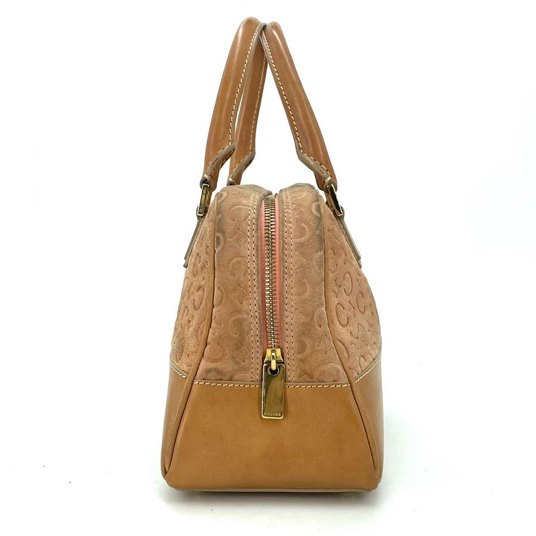 CELINE Hand Bag Tote Purse Mini Boston Bag C Macadam Suede Brown Authentic
