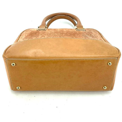 CELINE Hand Bag Tote Purse Mini Boston Bag C Macadam Suede Brown Authentic