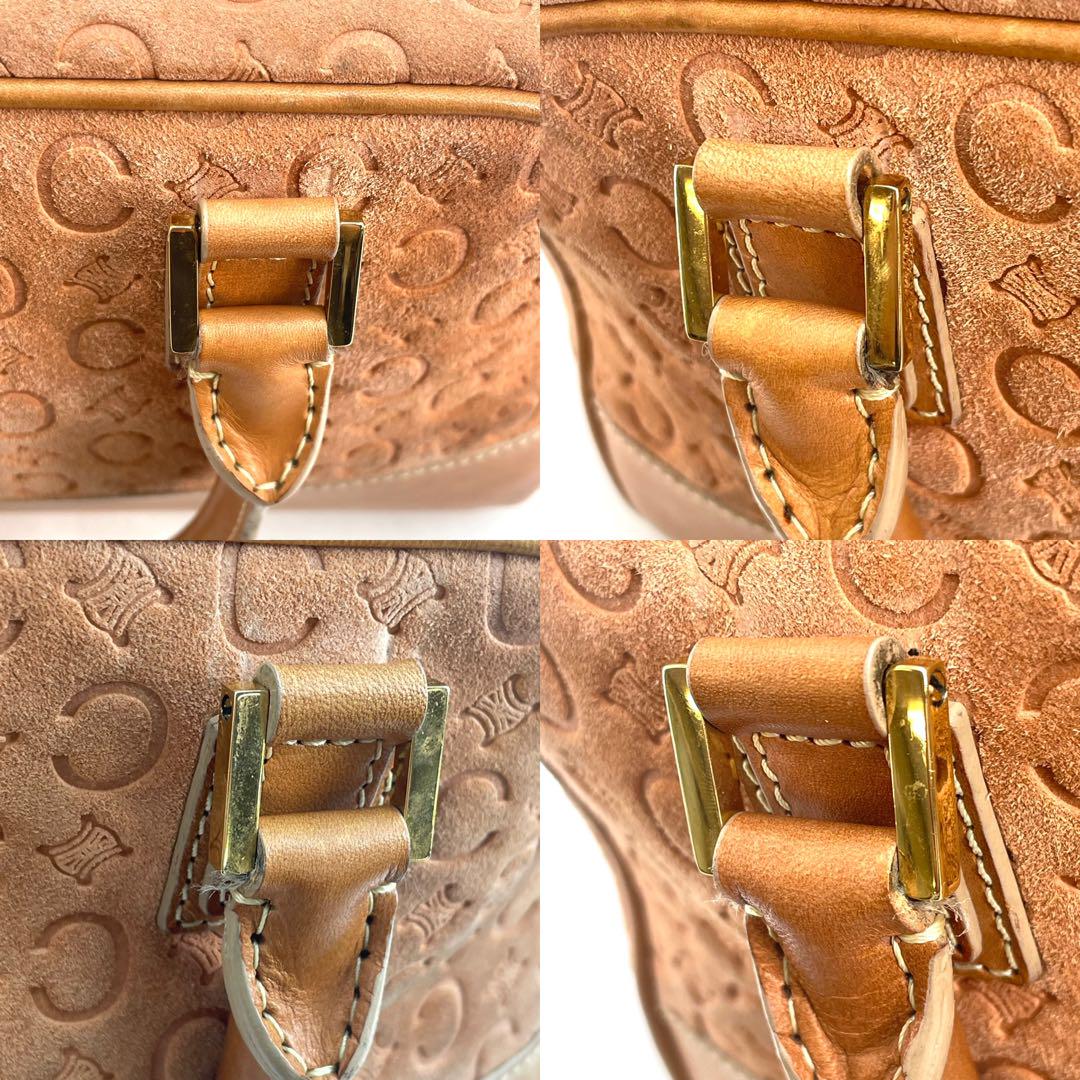 CELINE Hand Bag Tote Purse Mini Boston Bag C Macadam Suede Brown Authentic