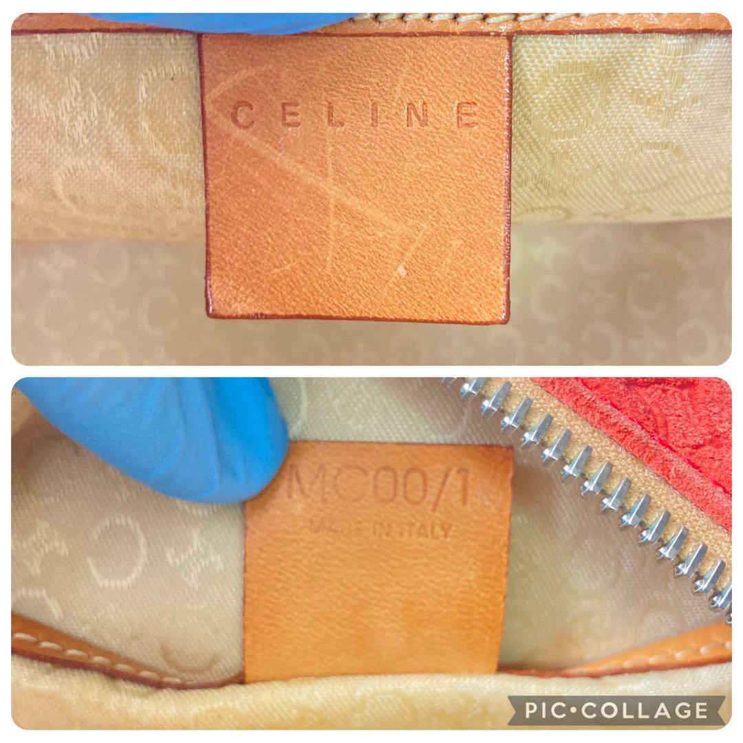 CELINE Accessory Pouch Shoulder Bag Purse C Macadam Suede Orange Authentic
