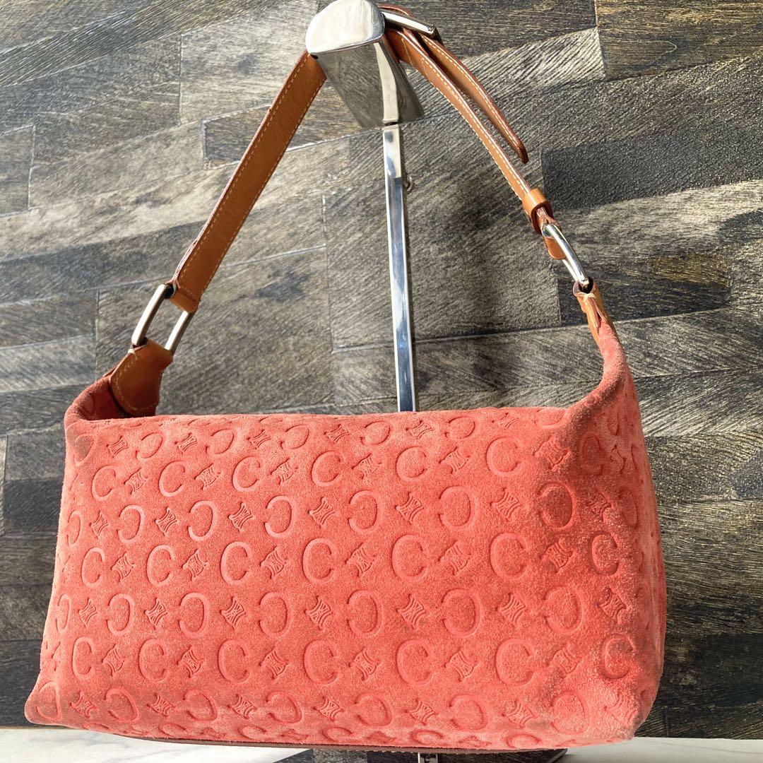 CELINE Accessory Pouch Shoulder Bag Purse C Macadam Suede Orange Authentic