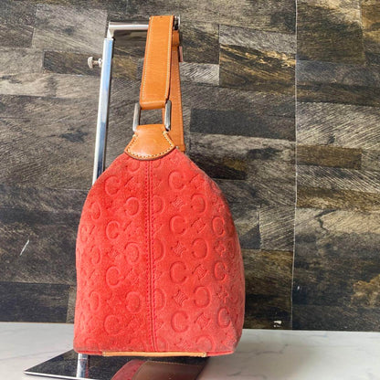 CELINE Accessory Pouch Shoulder Bag Purse C Macadam Suede Orange Authentic
