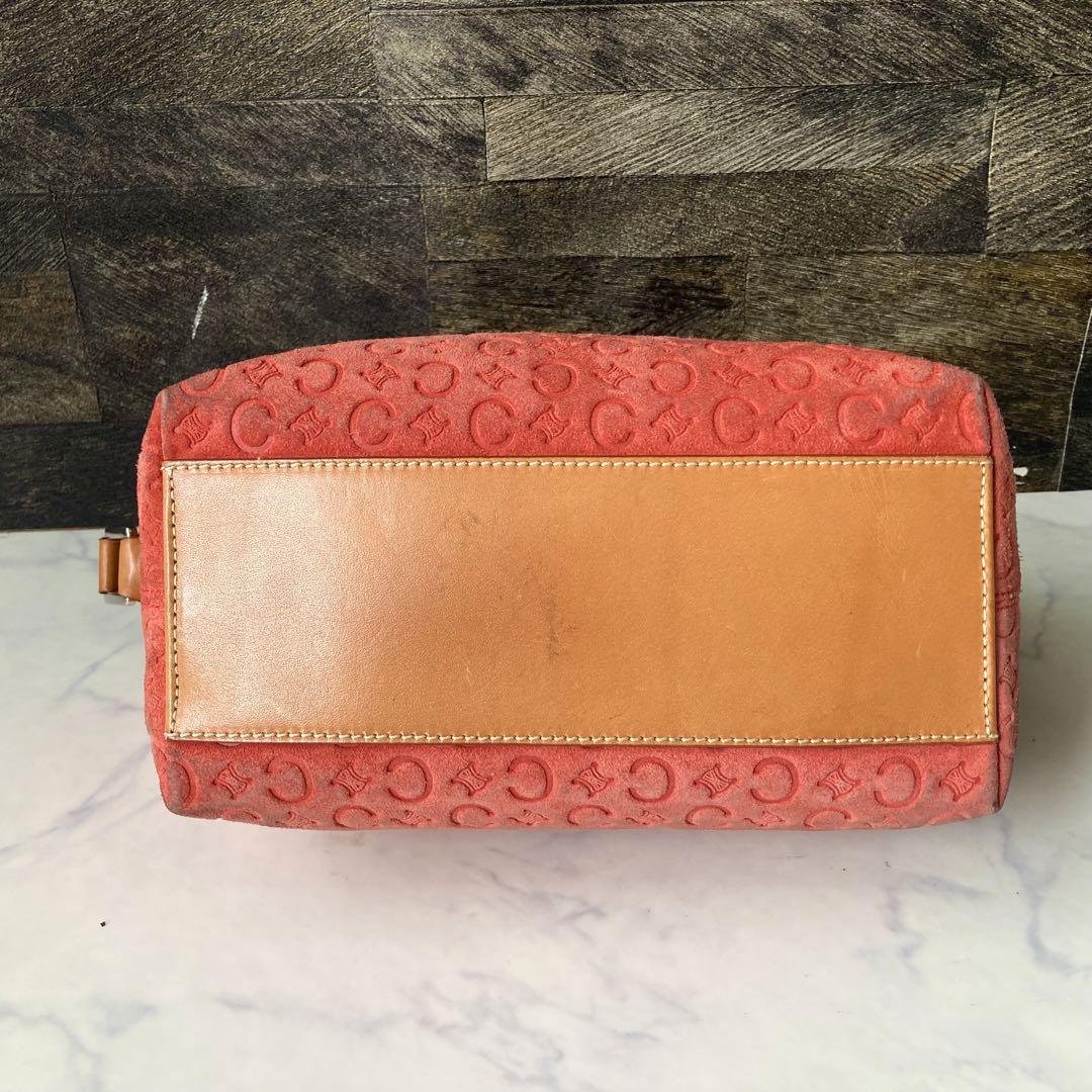 CELINE Accessory Pouch Shoulder Bag Purse C Macadam Suede Orange Authentic