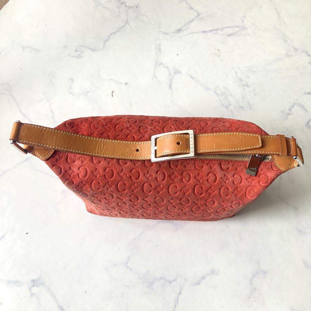 CELINE Accessory Pouch Shoulder Bag Purse C Macadam Suede Orange Authentic