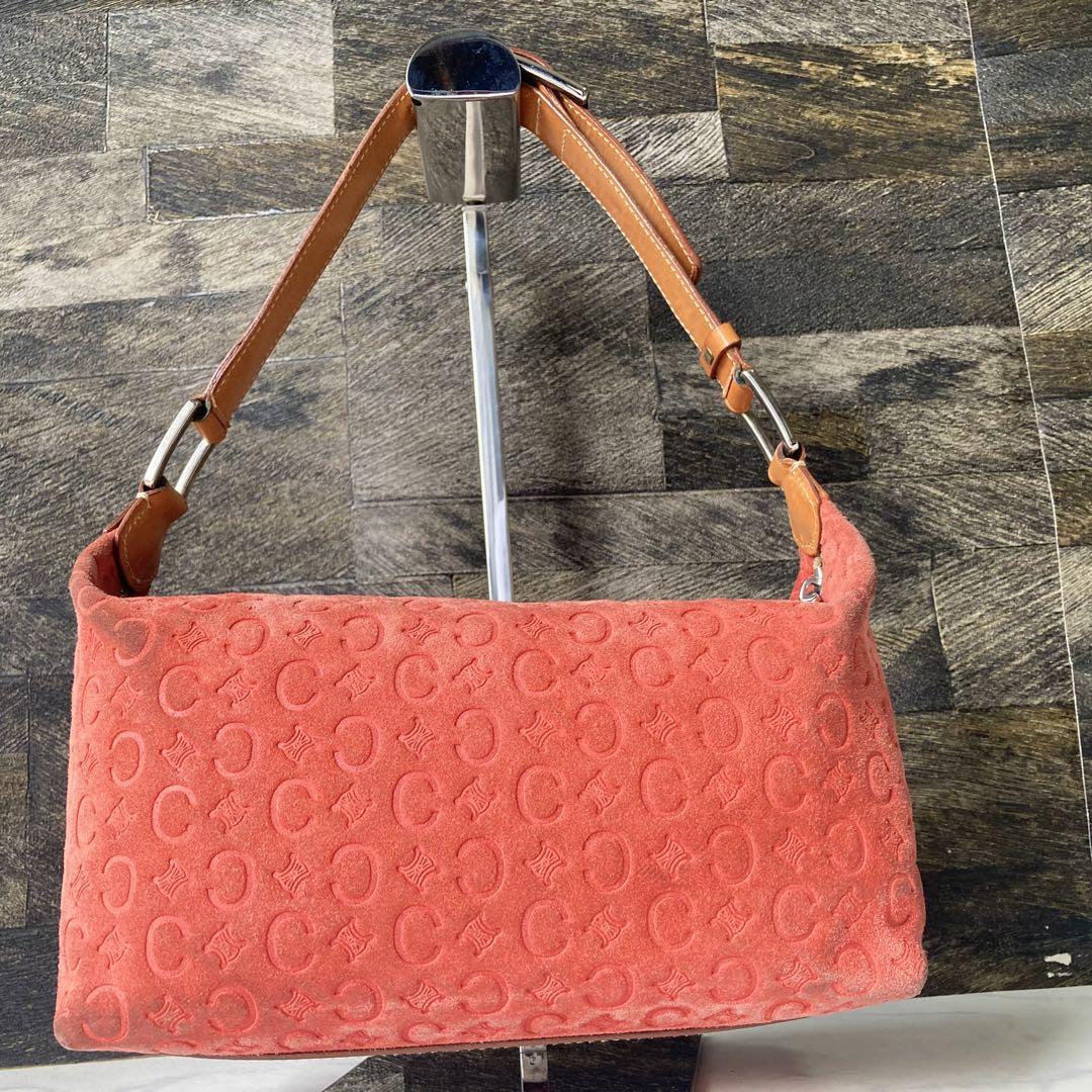 CELINE Accessory Pouch Shoulder Bag Purse C Macadam Suede Orange Authentic
