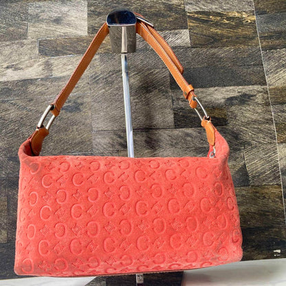 CELINE Accessory Pouch Shoulder Bag Purse C Macadam Suede Orange Authentic