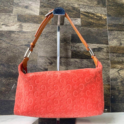 CELINE Accessory Pouch Shoulder Bag Purse C Macadam Suede Orange Authentic