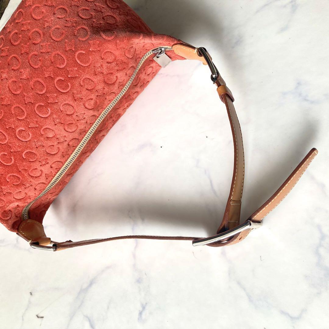 CELINE Accessory Pouch Shoulder Bag Purse C Macadam Suede Orange Authentic