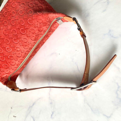 CELINE Accessory Pouch Shoulder Bag Purse C Macadam Suede Orange Authentic