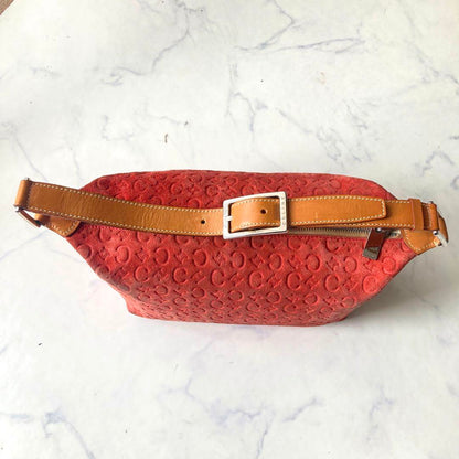 CELINE Accessory Pouch Shoulder Bag Purse C Macadam Suede Orange Authentic