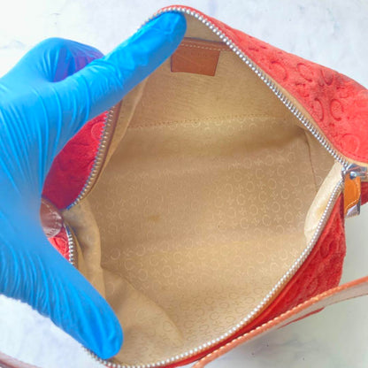 CELINE Accessory Pouch Shoulder Bag Purse C Macadam Suede Orange Authentic