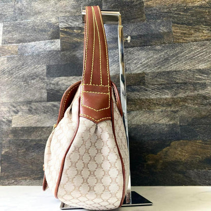 CELINE Hand Shoulder Bag Tote Purse Macadam Canvas Leather Beige Authentic