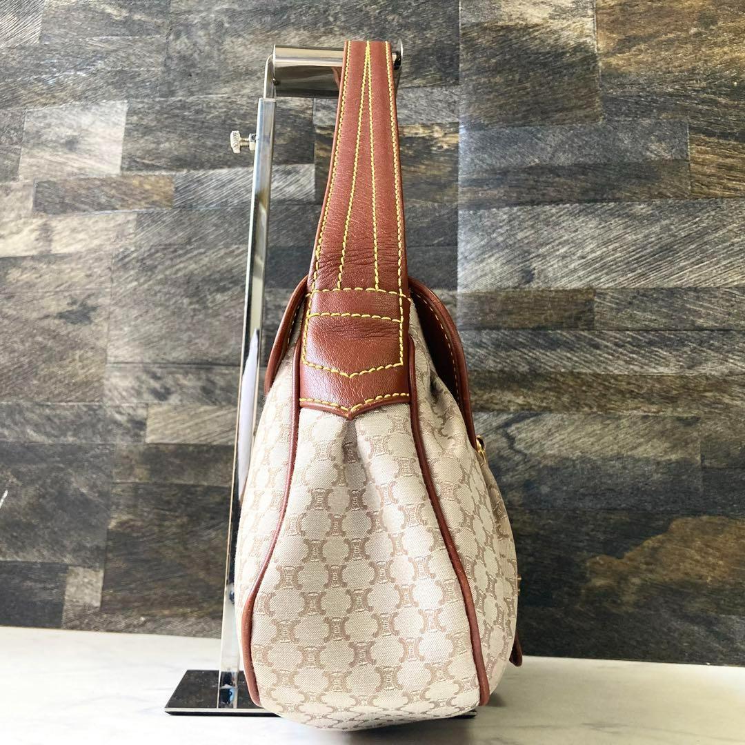 CELINE Hand Shoulder Bag Tote Purse Macadam Canvas Leather Beige Authentic