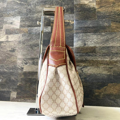 CELINE Hand Shoulder Bag Tote Purse Macadam Canvas Leather Beige Authentic
