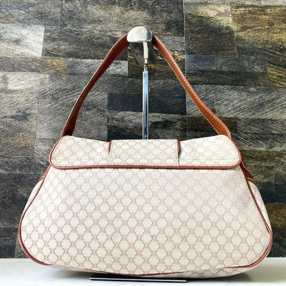 CELINE Hand Shoulder Bag Tote Purse Macadam Canvas Leather Beige Authentic