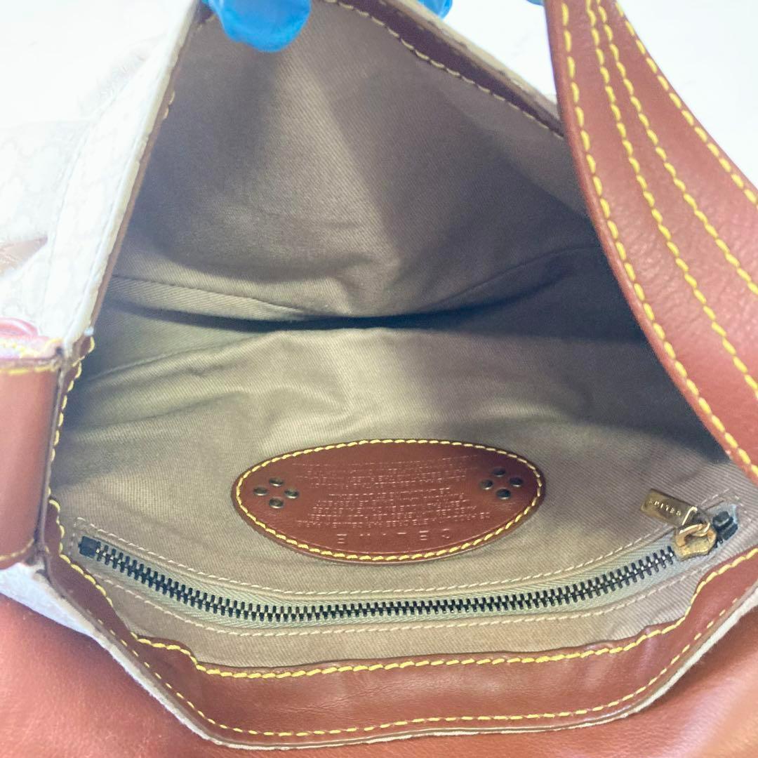 CELINE Hand Shoulder Bag Tote Purse Macadam Canvas Leather Beige Authentic
