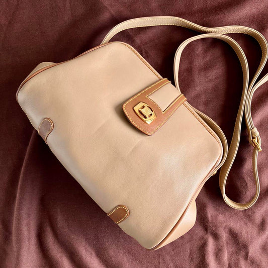 CELINE Shoulder Bag Purse Leather Beige Authentic