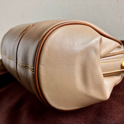CELINE Shoulder Bag Purse Leather Beige Authentic