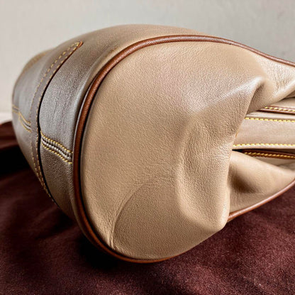 CELINE Shoulder Bag Purse Leather Beige Authentic