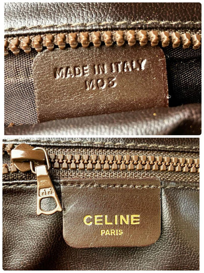 CELINE Shoulder Bag Purse Leather Beige Authentic