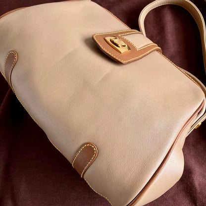 CELINE Shoulder Bag Purse Leather Beige Authentic