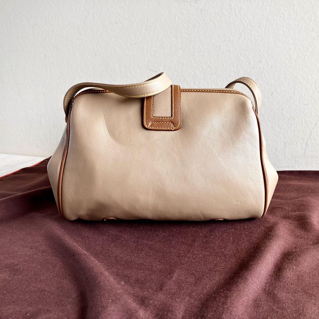 CELINE Shoulder Bag Purse Leather Beige Authentic